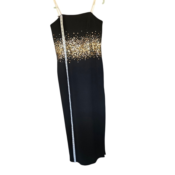 Women's Halston Sofi Gown Columm Crape Strapless Black Dress Gold Sequins 12 - Picture 10 of 15